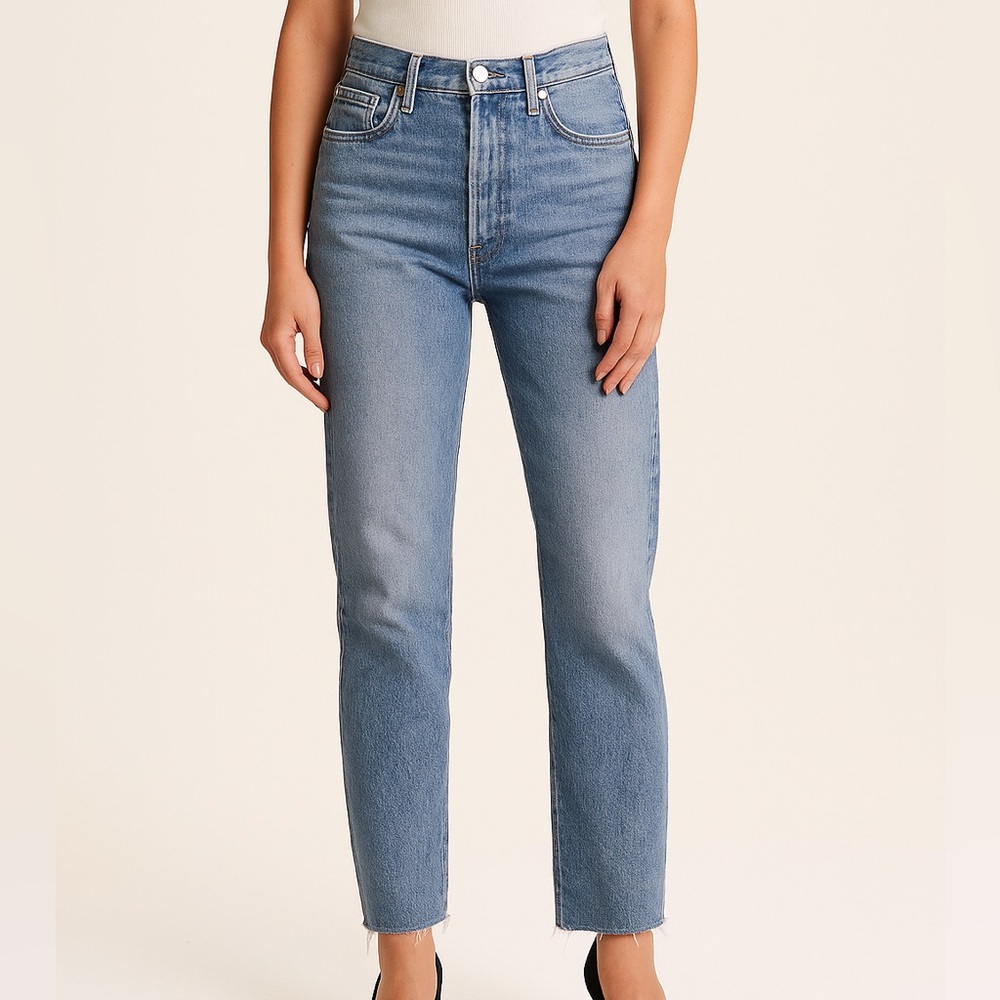 AGOLDE 90s Pinch Waist High Rise Straight Jeans Size 25 Light Wash Raw Hem